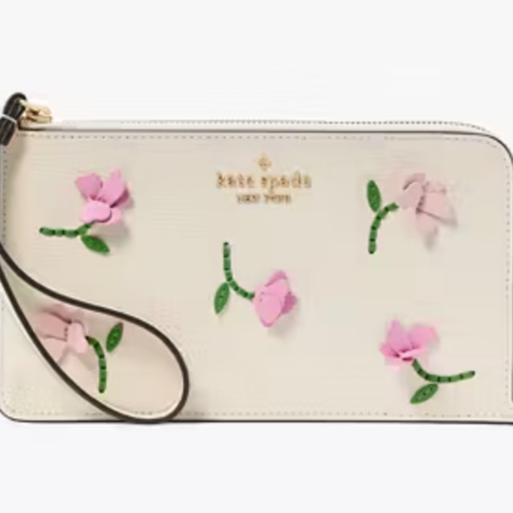 Nwt Kate Spade Lucy Applique Medium L-Zip Wristlet